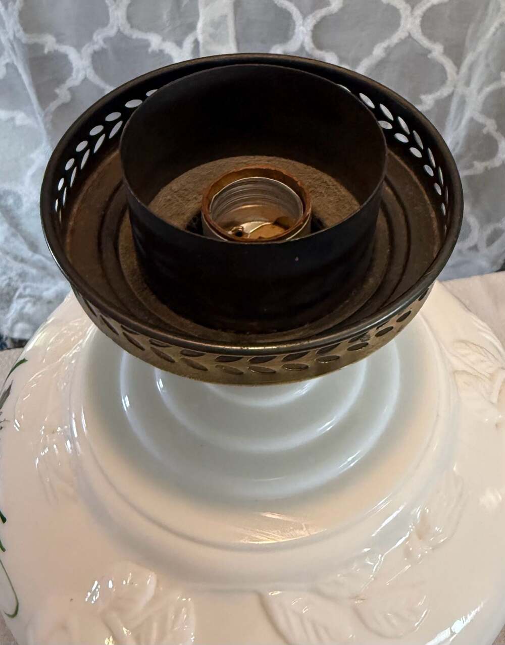 Vintage Milk Glass Hurricane Parlor Lamp - Picture 5 of 9